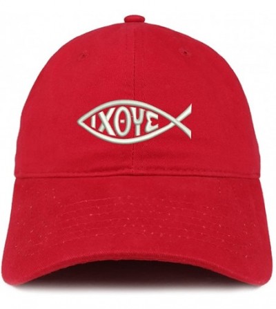 Baseball Caps Ichthus Fish Symbol Embroidered Brushed Cotton Dad Hat Ball Cap - Red - C9180D8K0ZC