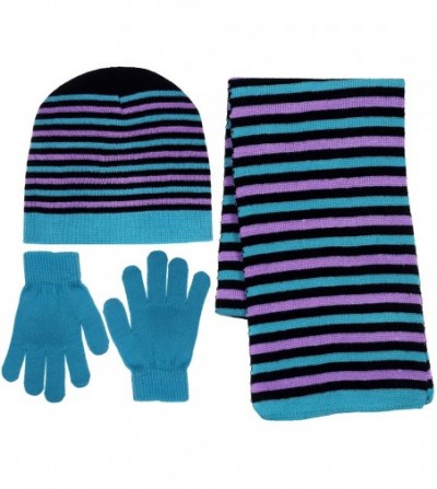 Skullies & Beanies Girls 3 Piece Knit Hat- Scarf & Gloves Set a Winter Accessories for Girls - Blue-lavender - CT12B03B38F