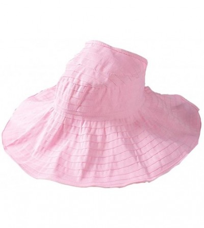 Sun Hats Women Wide Brim Sun Hats Foldable Summer Beach UV Protection Caps with Neck Cord - Bright Pink - CH18R9GSIQC