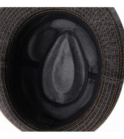 Fedoras Denim Fedora Hat Plain Stitch Washed Short Brim DW6646 - Black - CT1833GOMH5