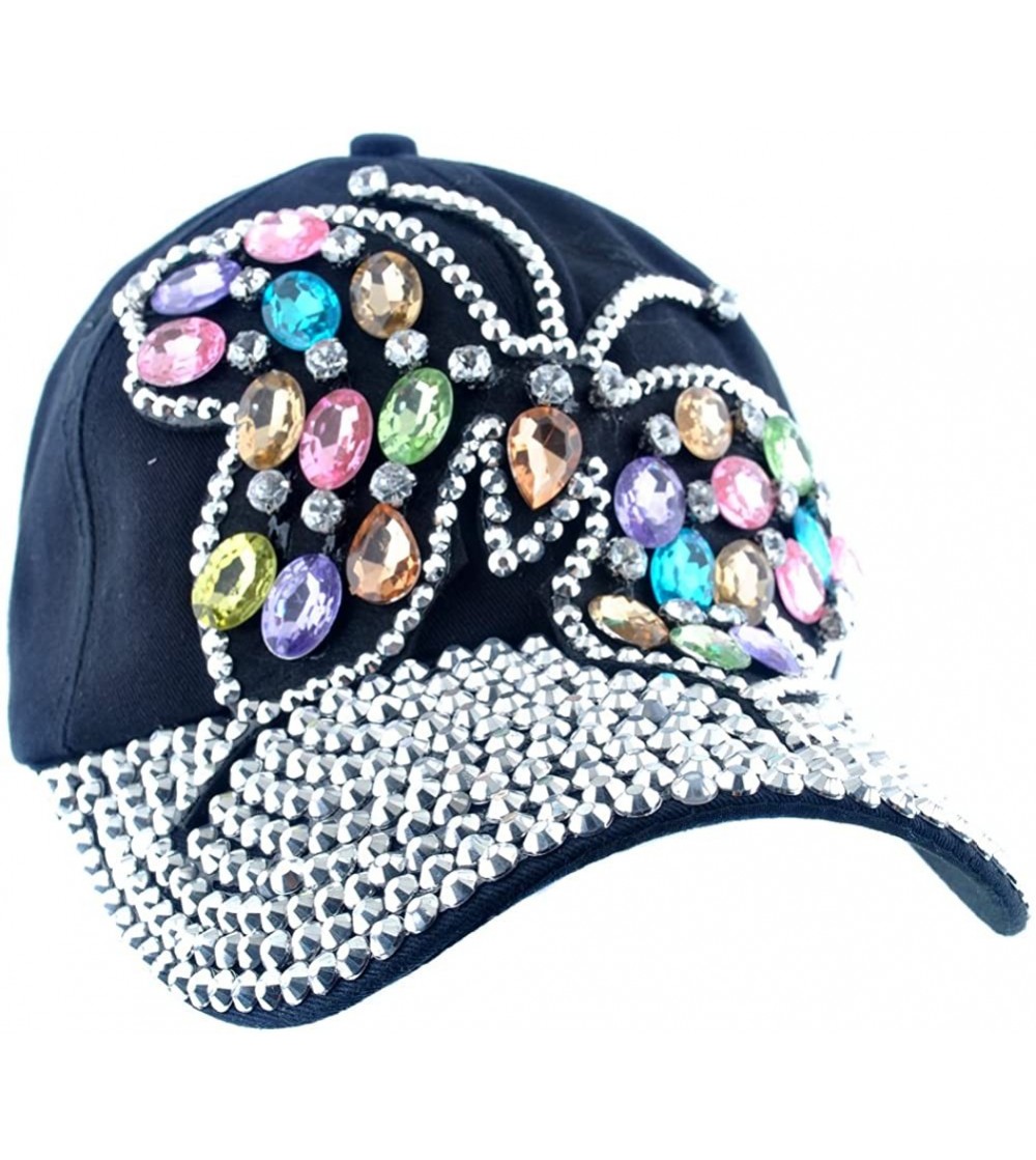 Baseball Caps Butterfly Design Bling Womens Baseball Caps - Black - CI125K09YLR