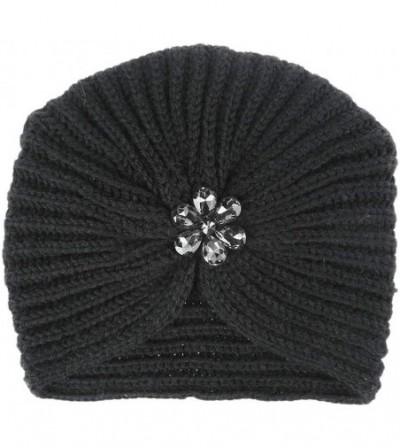 Skullies & Beanies Indian Stretchy Crystal Knitted Hemming - Black - C318Y2LG9LG