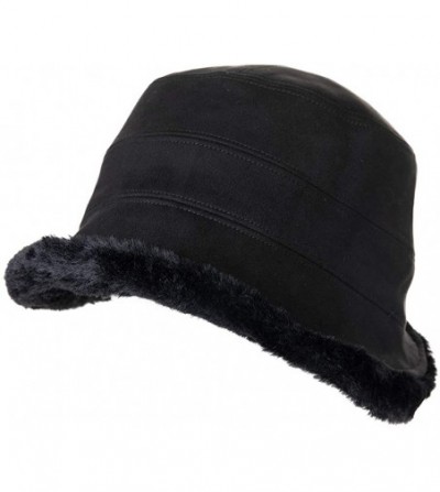 Bucket Hats Womens Faux Fur Winter Round Bucket Warm Cold Weather Hat 1920s Vintage Fall Bowler Black 56-58cm - CS18YRGG0R2