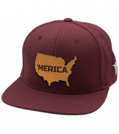 Baseball Caps USA 'The 'Merica' Leather Patch Snapback Hat - Maroon - CI18IGNLOIQ