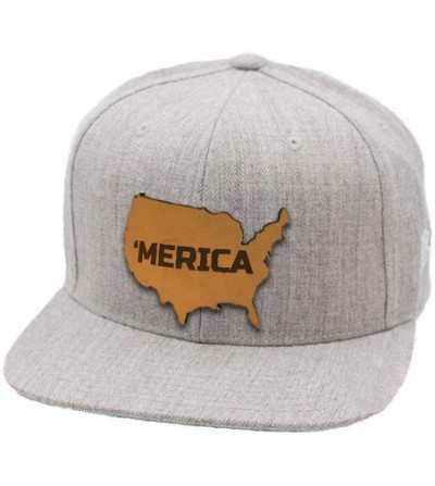 Baseball Caps USA 'The 'Merica' Leather Patch Snapback Hat - Maroon - CI18IGNLOIQ