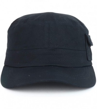 Baseball Caps Plain Castro Flat Top Style Army Cap with Pocket - Black - CO18OIEYAMN