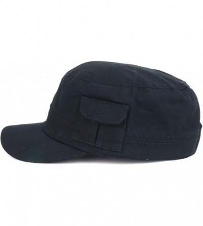 Baseball Caps Plain Castro Flat Top Style Army Cap with Pocket - Black - CO18OIEYAMN