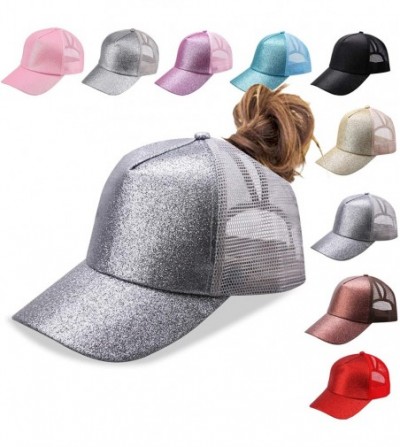 Baseball Caps NeuFashion Ponycap Messy High Bun Ponytail Adjustable Mesh Trucker Baseball Cap Hat for Women - Glittergray - C...