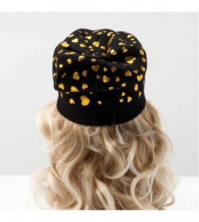 Skullies & Beanies Womens Beanie Printed Slouchy Wool - Beany for Women Knit Hats Caps Soft Warm - Black-golden Heart - C5187...