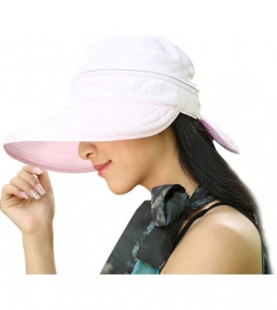 Sun Hats Women Wide Brim Visor Anti-UV Sun Protection 2 in 1 Summer Sun Hat Cap - Pink - C012HEW0DDR