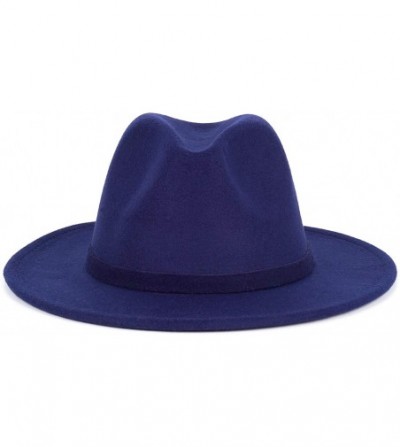 Fedoras Men & Women Classic Felt Fedora Hat Vintage Wide Brim Panama Hat with Felt Buckle - Navy - CR18YKA489U