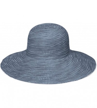 Sun Hats Women's Scrunchie Sun Hat - UPF 50+- Ultra-Light- Wide Brim- Floppy- Packable - Slate With White Dots - CR192QDUOWA