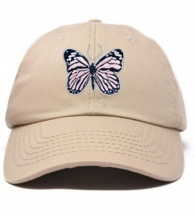 Baseball Caps Pink Butterfly Hat Cute Womens Gift Embroidered Girls Cap - Khaki - C818S03L046
