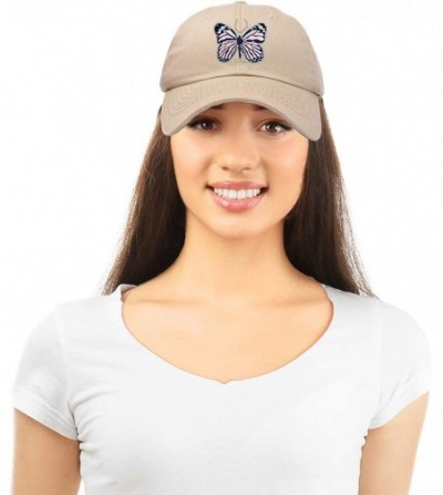 Baseball Caps Pink Butterfly Hat Cute Womens Gift Embroidered Girls Cap - Khaki - C818S03L046