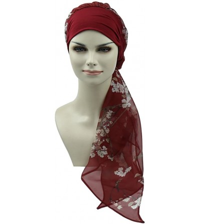 Skullies & Beanies Chemo Headwear Headwrap Scarf Cancer Caps Gifts for Hair Loss Women - Burgundy Wintersweet - C118CK4UIYX