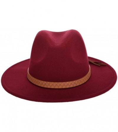 Fedoras Adult Women Men Wool Blend Fedora Hat Trilby Caps Panama Hat with Tassels Belt - Wine Red - C1189Y997ID
