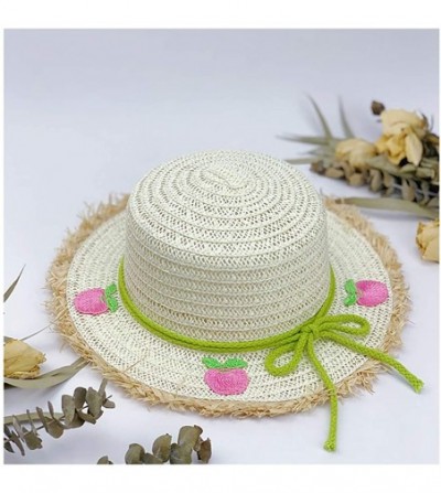 Sun Hats Girls Flower Straw Hat Large Brim Beachwear Sunhat Floral Tea Party Cap - Apple - CO193MQXAX5
