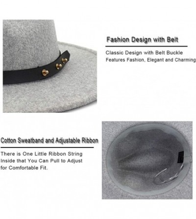 Fedoras Classic Wool Fedora Hats Wide Brim Belt Buckle for Women & Men - C-new Black Belt Light Grey - C6192ATMOCC