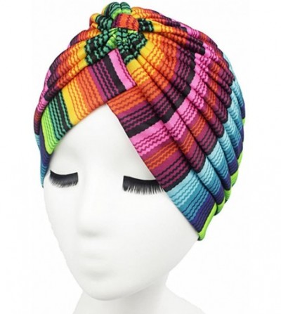 Skullies & Beanies Women Flower Elastic Turban Beanie Wrap Chemo Cap Hat - Stripe1 - CV12NT92FWI