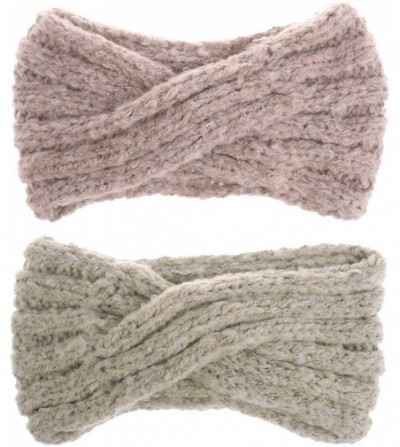 Cold Weather Headbands Women Cold Weather Headbands Knit Cross Hairband Winter Ear Warmer Hair Wraps - Beige+pink - CI18YKNZM7C