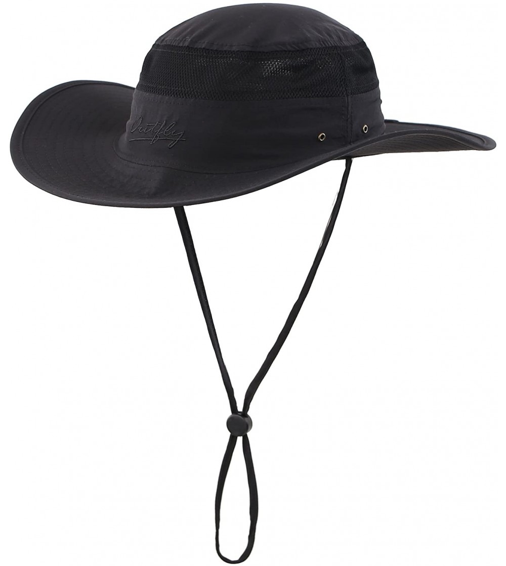 Sun Hats Men's Sun Hat UPF 50+ Wide Brim Bucket Hat Windproof Fishing Hats - Black - CX185A0S3DZ