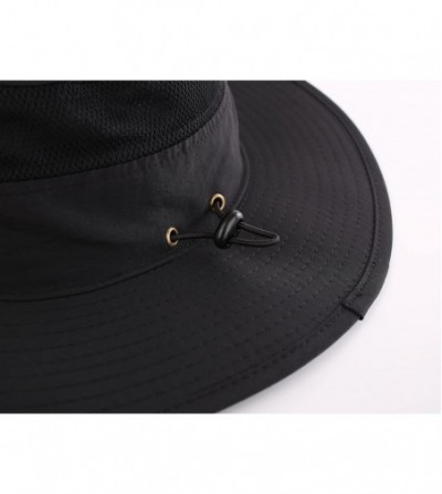 Sun Hats Men's Sun Hat UPF 50+ Wide Brim Bucket Hat Windproof Fishing Hats - Black - CX185A0S3DZ