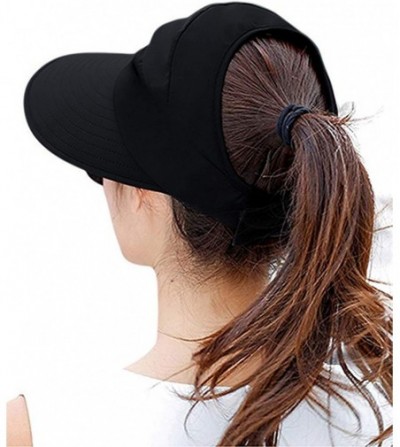 Visors Women's Wide Brim Sun UV Protection Visor Hats for Beach Fishing - Black - CB18CLSMRKO
