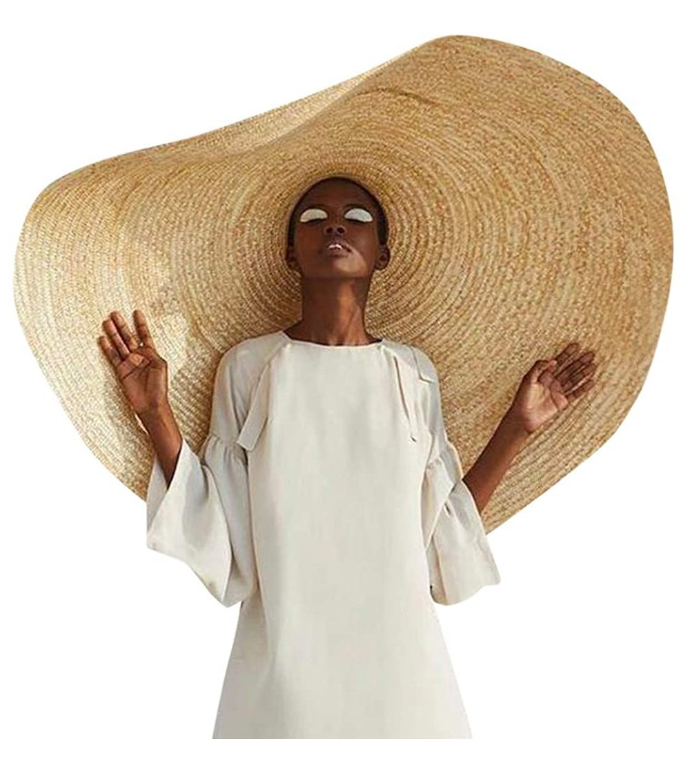Sun Hats Beach Straw Hat- Oversized Large Sun Hat Beach Anti-UV Sun Protection Foldable Straw Cap Cover Khaki - C118UCK8K4G