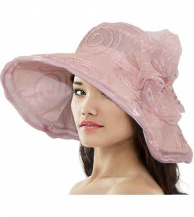 Sun Hats Women's Summer Sun Hat - Elegant Floppy Dress Hat - Swirl Flower - Pink - CM11LDZXH4J
