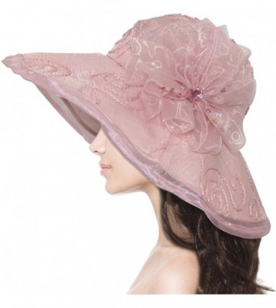 Sun Hats Women's Summer Sun Hat - Elegant Floppy Dress Hat - Swirl Flower - Pink - CM11LDZXH4J