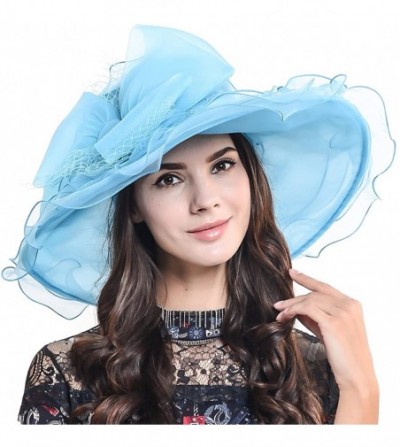 Sun Hats Women Organza Church Dress Kentucky Derby Fascinator Tea Party Wedding Hat - Floral Turquoise - CX12F1754TP