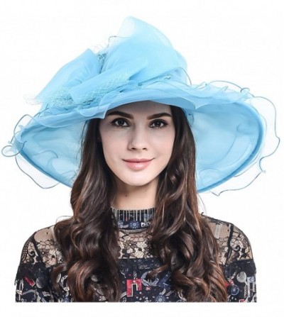 Sun Hats Women Organza Church Dress Kentucky Derby Fascinator Tea Party Wedding Hat - Floral Turquoise - CX12F1754TP