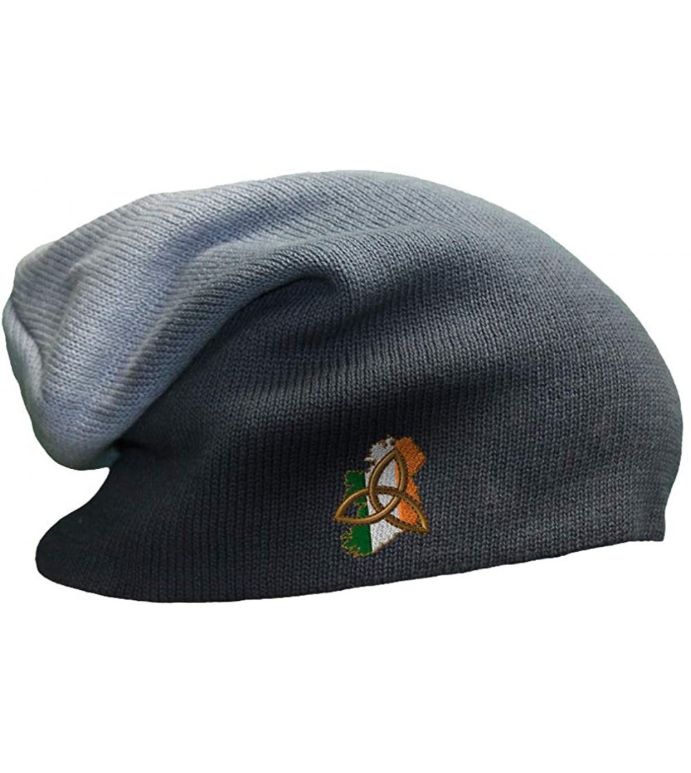 Skullies & Beanies Custom Slouchy Beanie Irish Map Flag Embroidery Skull Cap Hats for Men & Women - Navy - CJ18A58HO9E