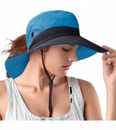Sun Hats Ponytail Sun Bucket Hats for Women UV Protection Foldable Mesh Wide Brim Hiking Beach Fishing Summer Safari - CP18UY...