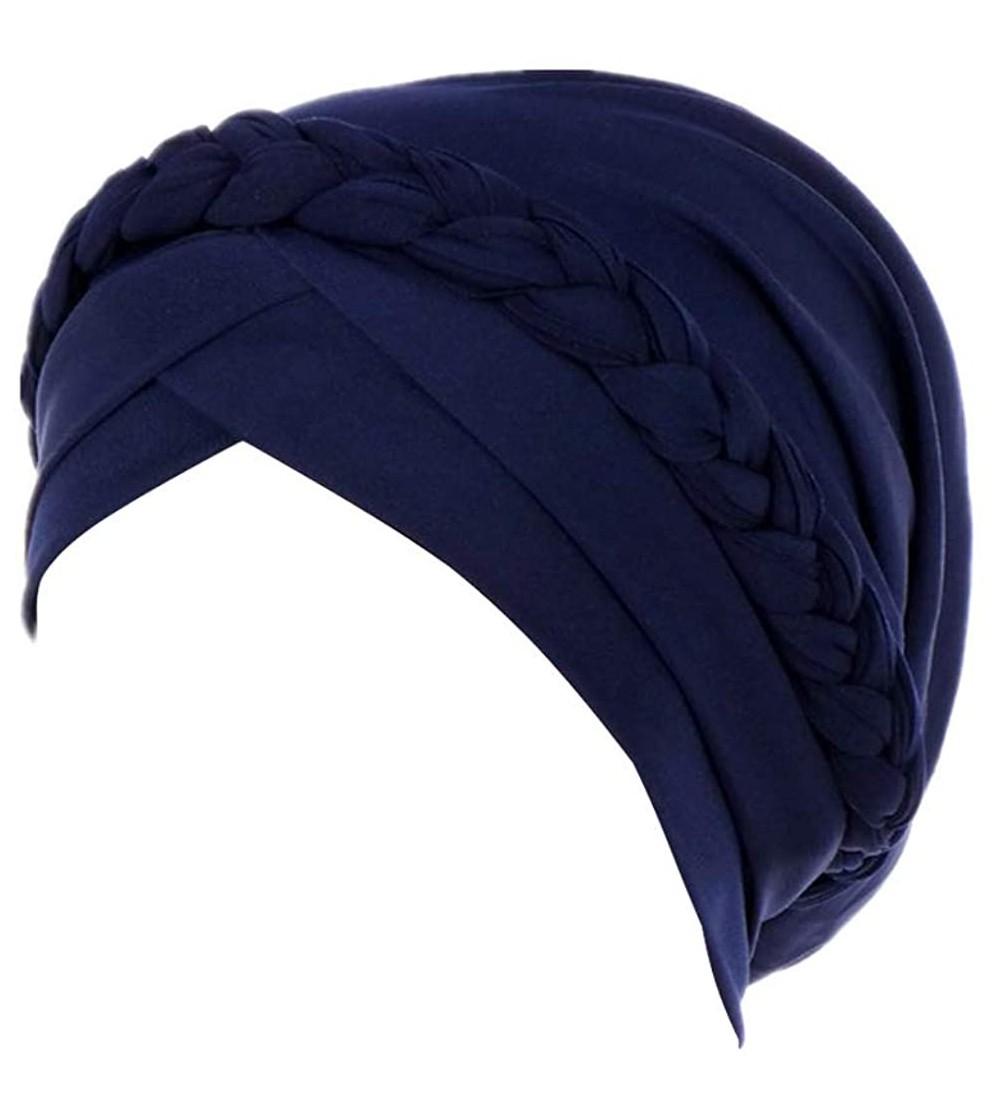 Skullies & Beanies Hijab Braid Silky Turban Hats for Women Cancer Chemo Beanies Cap Headwrap Headwear - Navy Blue - CW18R5MLHTC