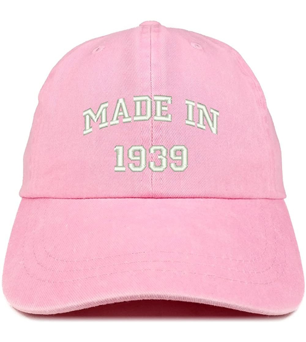 Baseball Caps Made in 1939 Text Embroidered 81st Birthday Washed Cap - Pink - CB18C7I520A
