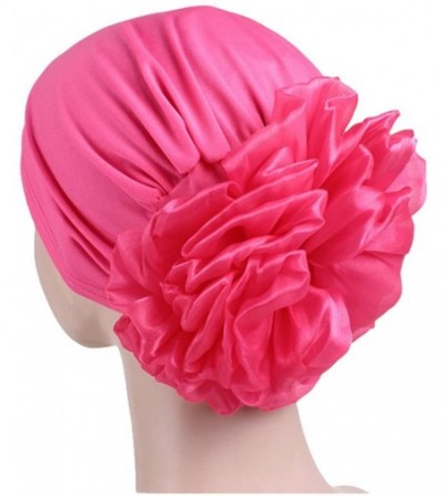 Skullies & Beanies Women Big Flower Elastic Beanie Head Wrap Chemo Cap Hat - Rose Red - CK18DZYAOKN