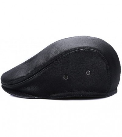 Newsboy Caps Vintage Cowhide Leather Cabby Hat Newsboy Walking Driving Cap - Black - C8183R8RRK4