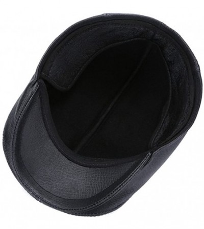 Newsboy Caps Vintage Cowhide Leather Cabby Hat Newsboy Walking Driving Cap - Black - C8183R8RRK4