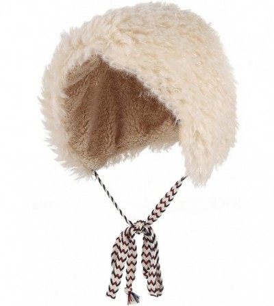 Skullies & Beanies Womens Plush Fleece Winter Bonnet Beanie Hat Outdoor Windproof Beanie Snow Cap with Chin Strap - Beige - C...