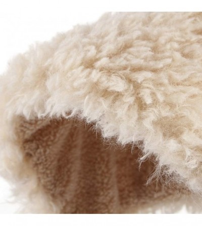 Skullies & Beanies Womens Plush Fleece Winter Bonnet Beanie Hat Outdoor Windproof Beanie Snow Cap with Chin Strap - Beige - C...