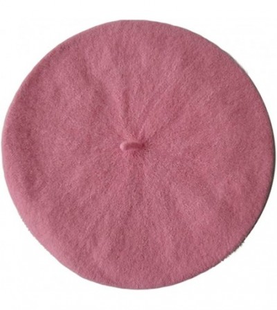 Berets Women's French Style Soft Lightweight Casual Classic Solid Color Wool Beret - Pink - C812HGGSV03