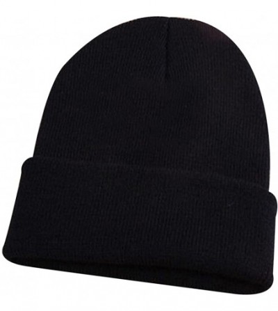 Skullies & Beanies Men Women Beanie Knit Cap Hip-Hop Winter Warm Elastic Cuff Hat - Black - CB12NUUXUGX