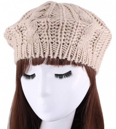 Skullies & Beanies Lady Winter Warm Baggy Beret Chunky Knitted Braided Beanie Hat - Off-white - CG11OAWIRFP