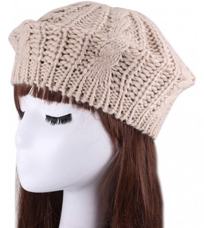 Skullies & Beanies Lady Winter Warm Baggy Beret Chunky Knitted Braided Beanie Hat - Off-white - CG11OAWIRFP