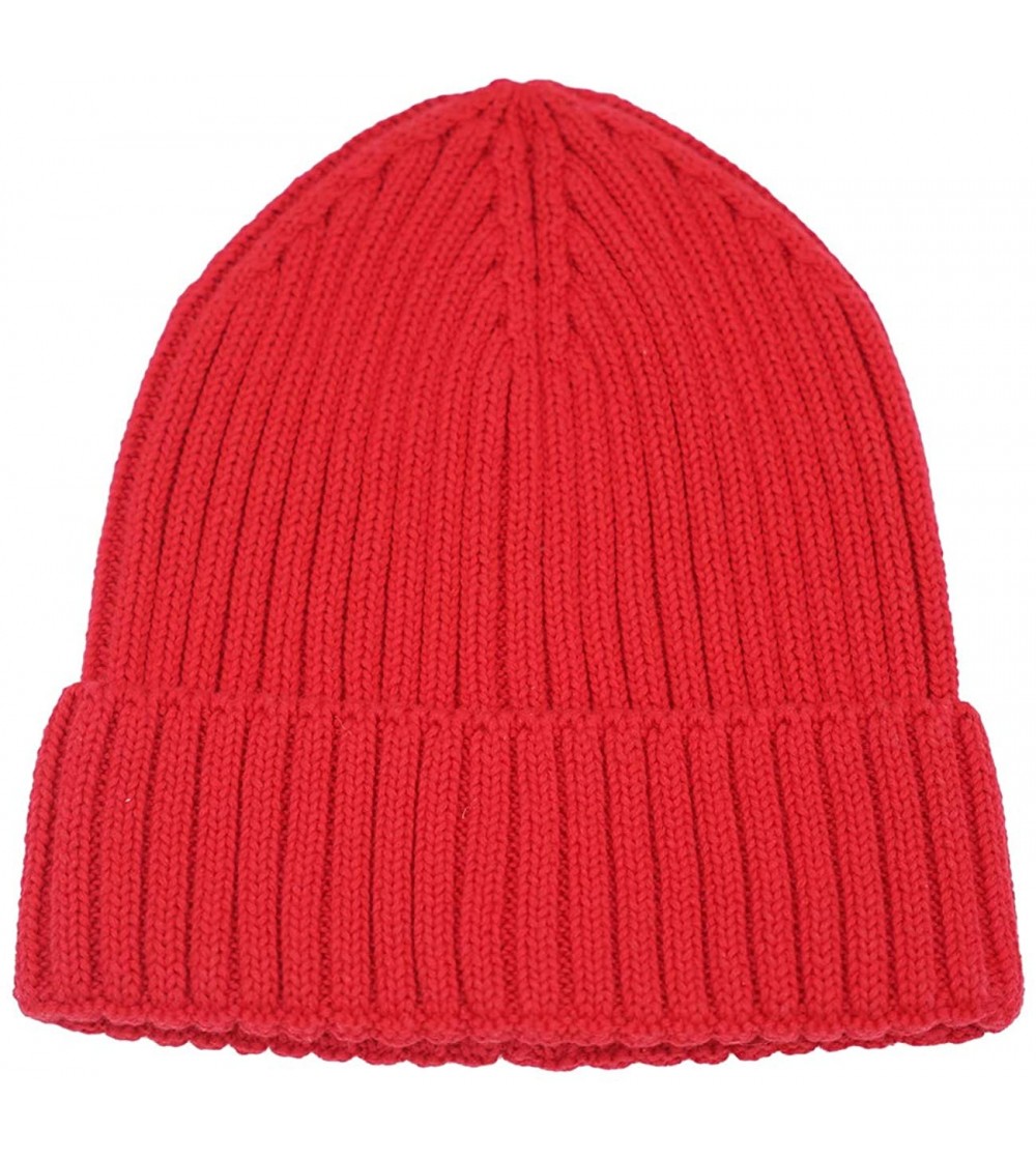 Skullies & Beanies Mens Womens Daily Beanie Hat Rib Knitted Cotton Winter Caps - Red - CK1925GE94M