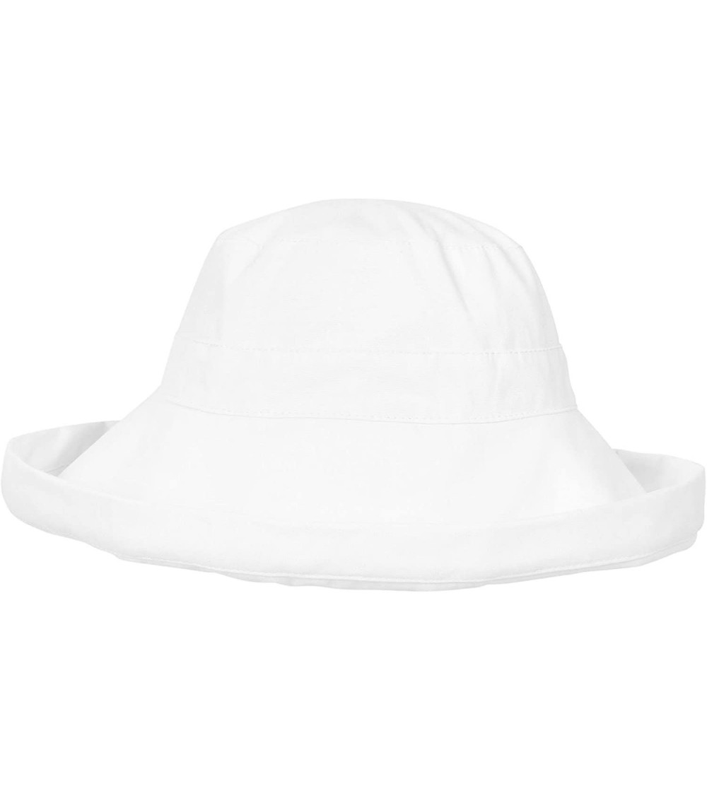 Sun Hats Women's Summer Cotton Wide Fold-Up Brim Beach Sun Hat - White - CE12O48YTH0