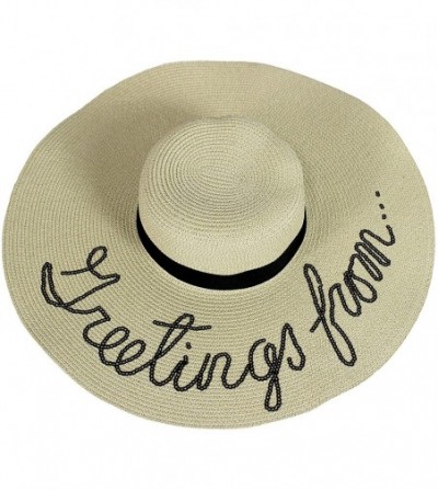 Sun Hats Embroidered Sun Floppy Hat - Beige / Sequined Greetings from - CR18HMWSEZ2