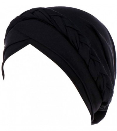 Skullies & Beanies Women Lady Elegant Muslim Simple Braided Scarf Hat Cap Turban Hat - Black - C518OSYOL45