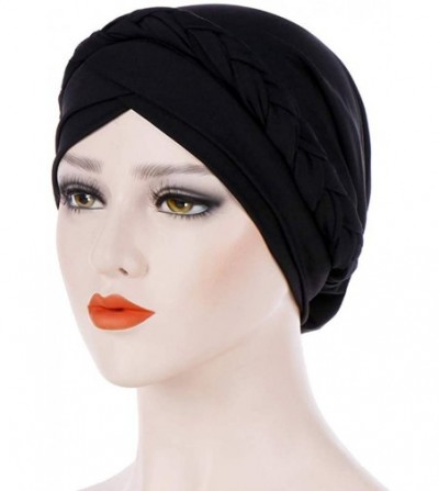 Skullies & Beanies Women Lady Elegant Muslim Simple Braided Scarf Hat Cap Turban Hat - Black - C518OSYOL45